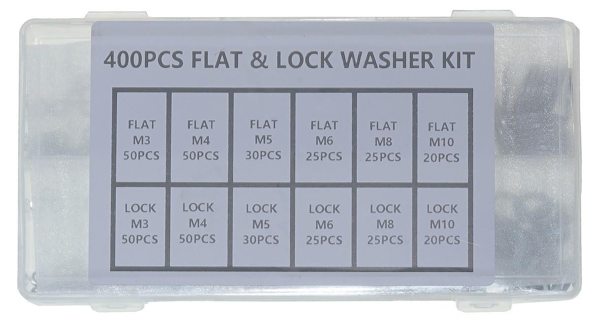 Шайбы+гровер металлические в наборе 400 шт. 12 размеров (rest1841)