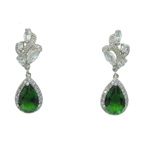 Серьги-гвоздики Liresmina Jewelry сапфировые с зеленым цирконом капелькой 3,0 см Серебряный (1734143844)