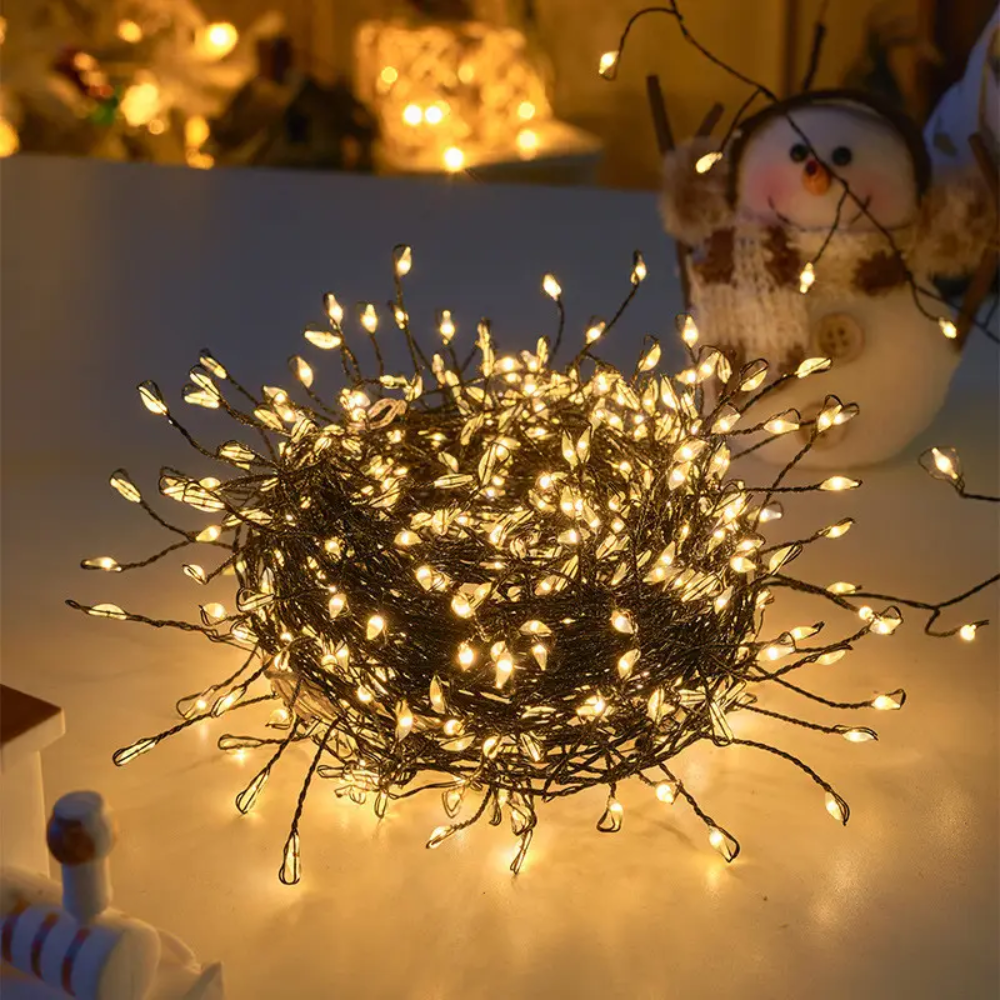 Гірлянда роса мішура на Зеленому дроті 20 м 600 LED на пульті Теплий USB Гірлянда світлодіодна (123123) - фото 3