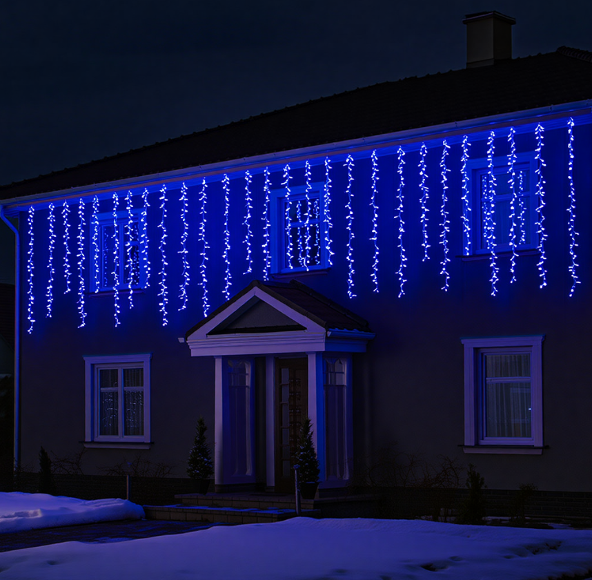 Гирлянда бахрома уличная 600 LED 36 м от сети белая нить Синий