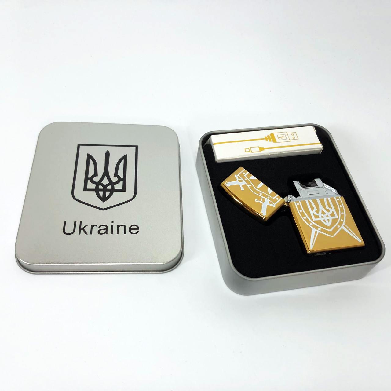 Зажигалка дуговая электроимпульсная зажигалка USB Украина Золотой (HL-446) - фото 3