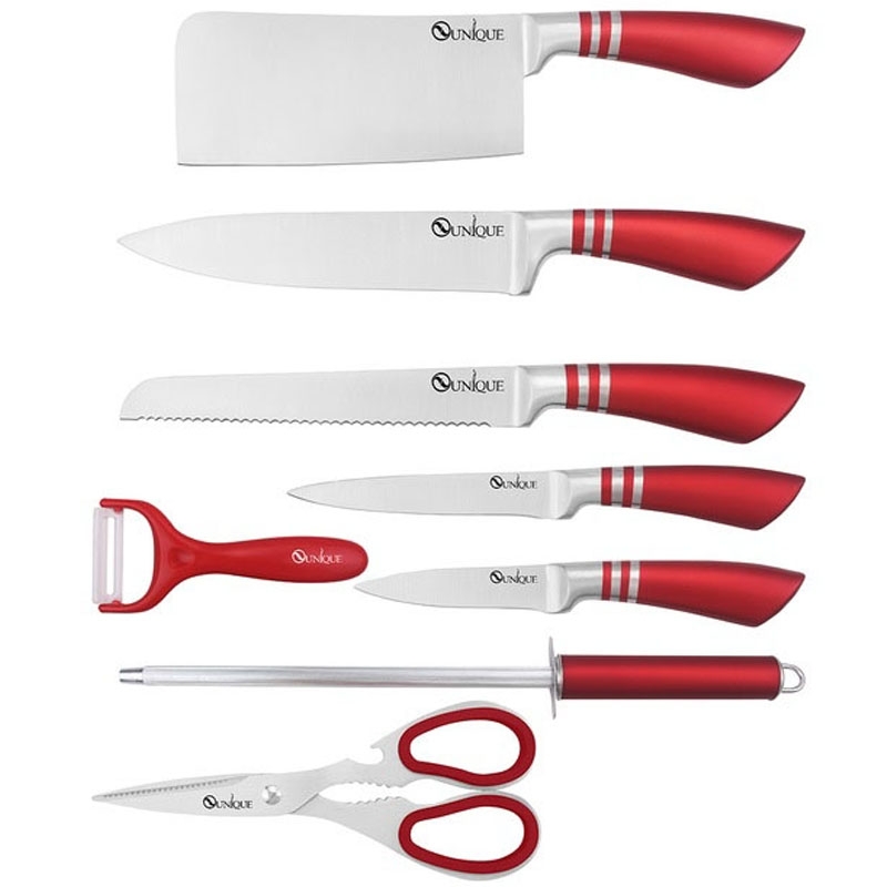 Набір ножів кухонних Unique UN-1832 нержавіюча сталь з підставкою 9 пр. Red (23793638) - фото 2 Набір ножів кухонних Unique UN-1832 нержавіюча сталь з підставкою 9 пр. Red (23793638) - фото 2