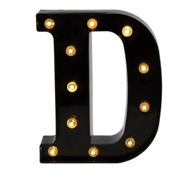 Буква с подсветкой D объемная маленькая 22x17 см Черный (Ч1244)