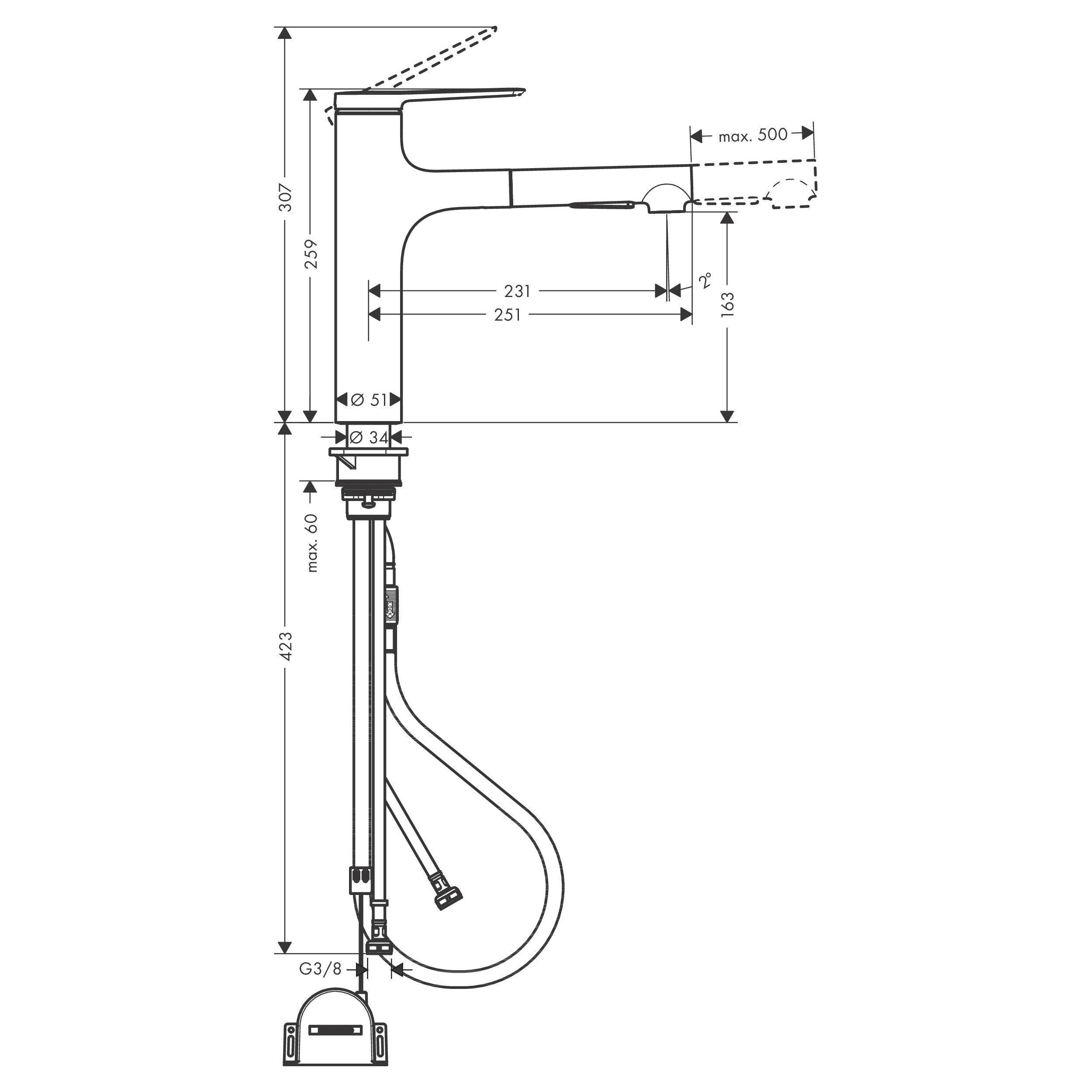 Змішувач для кухні Hansgrohe ZESIS M33 Sbox lite 160 2jet з витяжним виливом (74804000) - фото 2