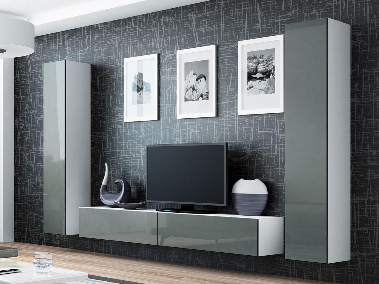 Стенка в гостиную комплект Сama Vigo 4 из ламинированной ДСП Белый/Серый (21471) - фото 3 Стенка в гостиную комплект Сama Vigo 4 из ламинированной ДСП Белый/Серый (21471) - фото 3