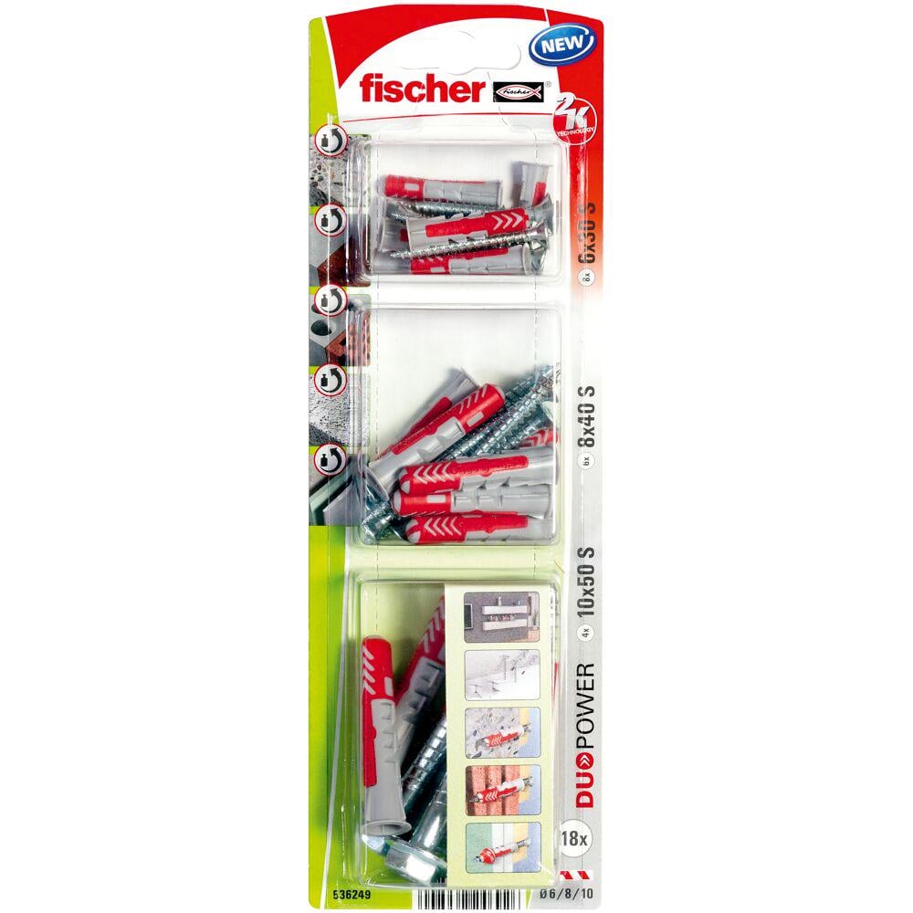 Комплект дюбелей FISCHER Duopower с шурупом универсальный S 6х30/8х40/10х50 мм (536249)