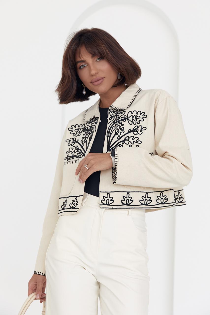 Жакет укороченный с вышивкой L Бежевый (12313284)