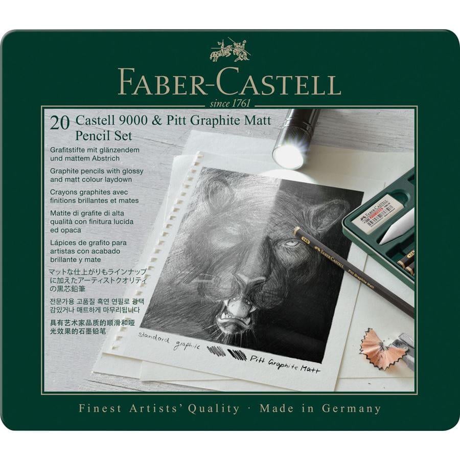 Набір чорнографітних олівців Faber-Castell PITT & CASTELL 9000 металевий пенал 20 пр. Graphite Matt (115224) Набір чорнографітних олівців Faber-Castell PITT & CASTELL 9000 металевий пенал 20 пр. Graphite Matt (115224)