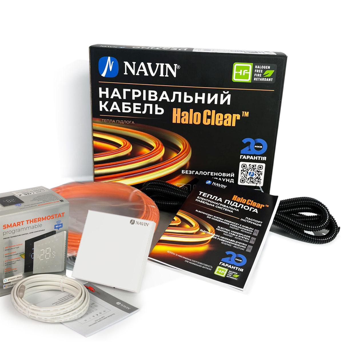 Тепла підлога NAVIN HaloClear Comfort 600 Вт 3,6-4,0 м2 34,4 м з терморегулятором WT410 W-16A з Wi-Fi Білий матовий (S40-104034-0600)