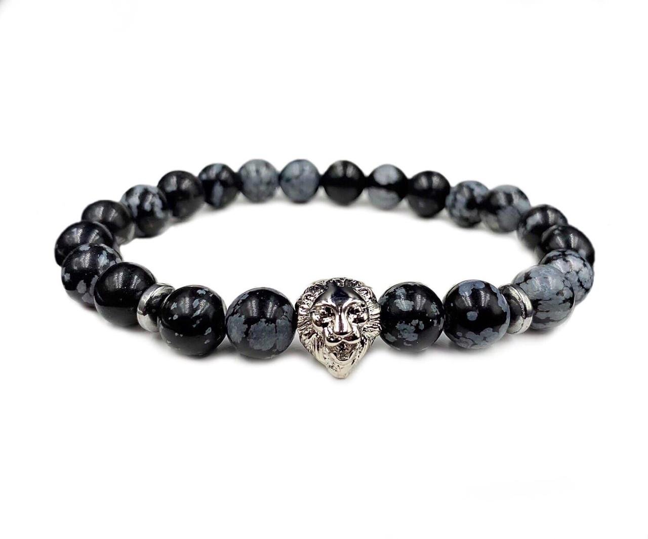 Браслет з обсидіана з левом р. 16 (50028)