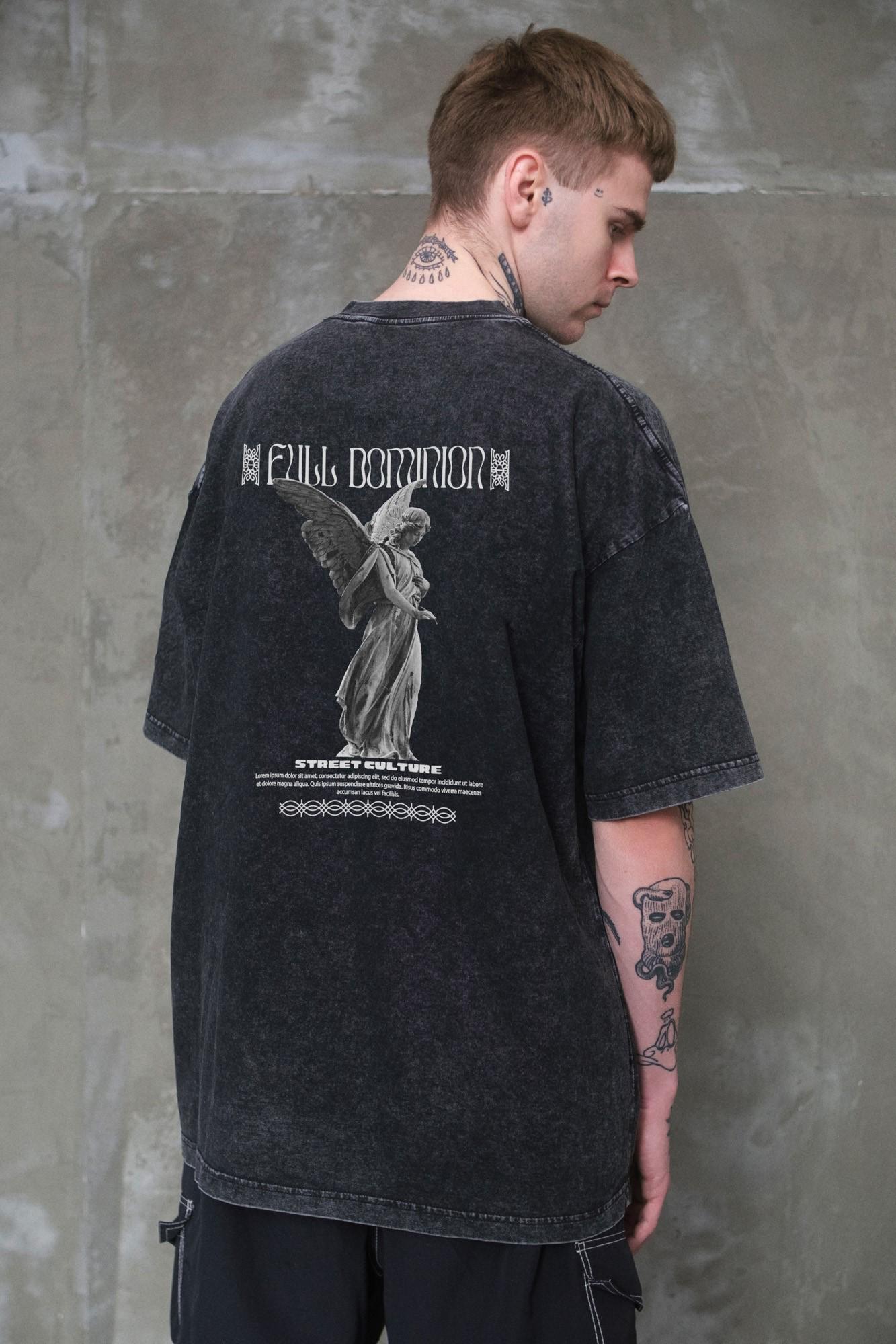 Футболка мужская оверсайз Without Washed вываренная с принтом Dominion L/XL Black (L8049610)