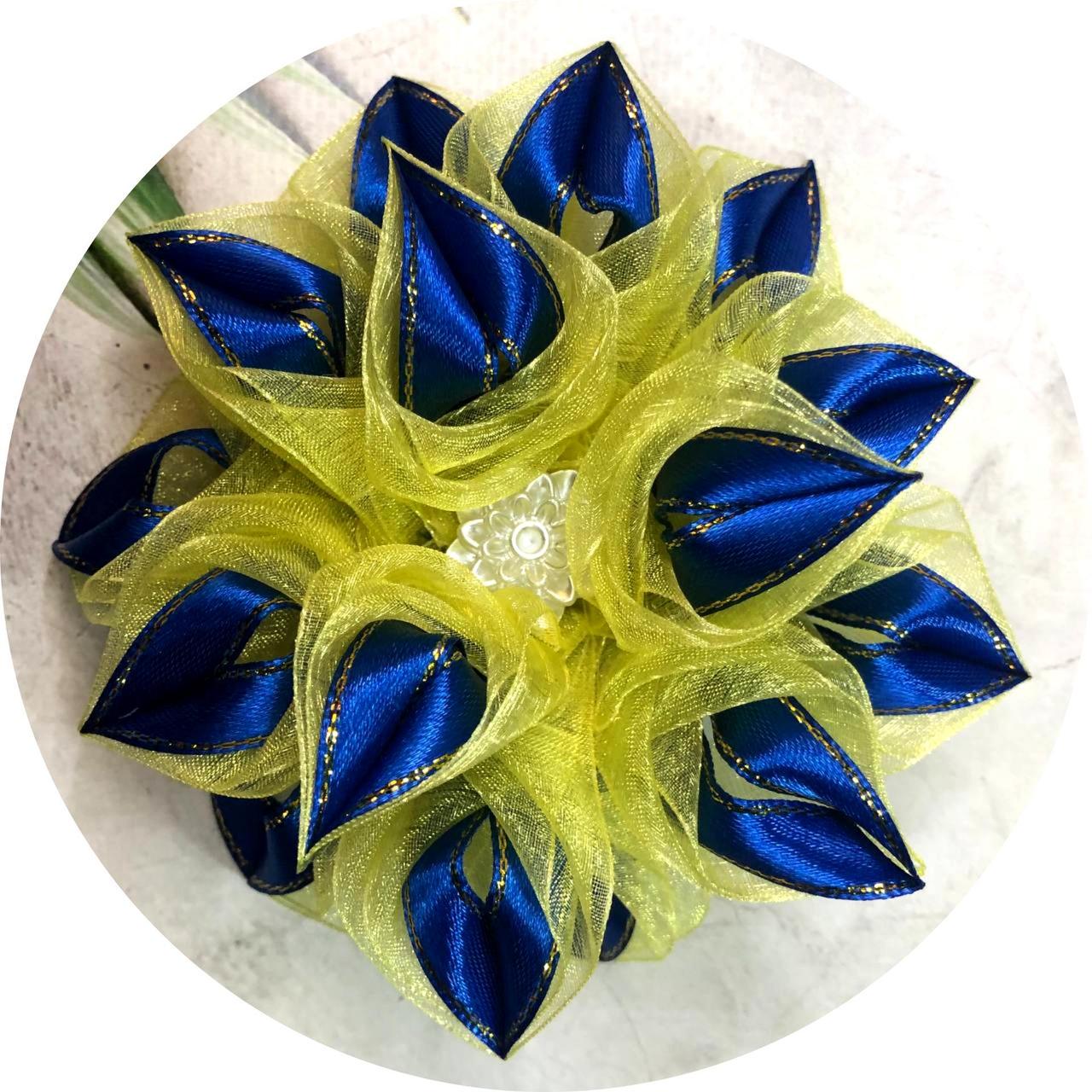 Бантик детский на резинке D12 см Желто-синий (10076) Бантик детский на резинке D12 см Желто-синий (10076)