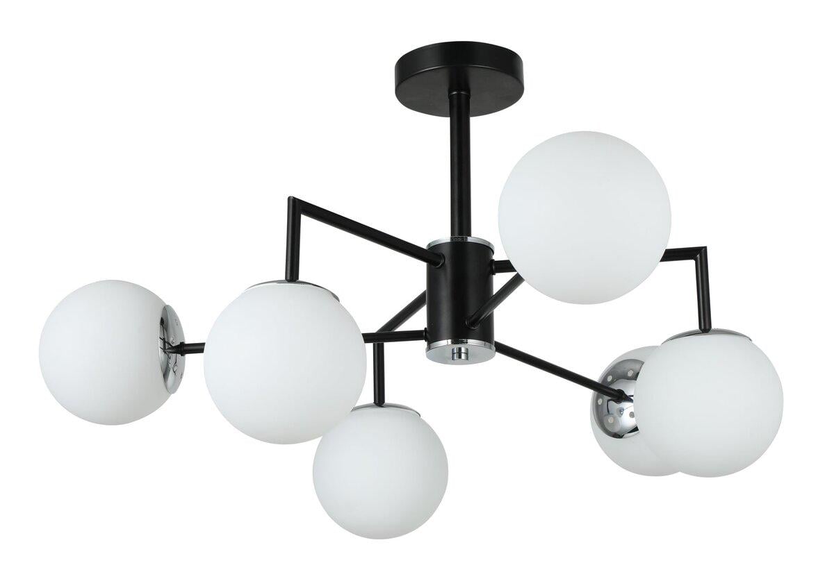 Люстра молекула потолочная Light House SRS-20774/6 белые плафоны Черный/Хром Люстра молекула потолочная Light House SRS-20774/6 белые плафоны Черный/Хром