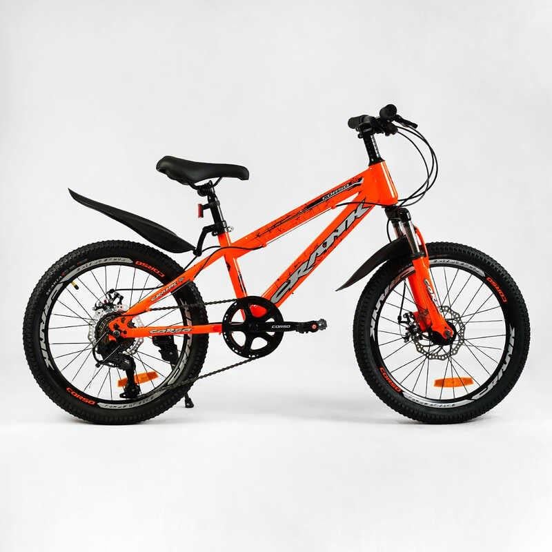 Детский велосипед спортивный Corso CRANK 20" стальная рама LTWOO-A2 7 скоростей Orange/Black (137750)
