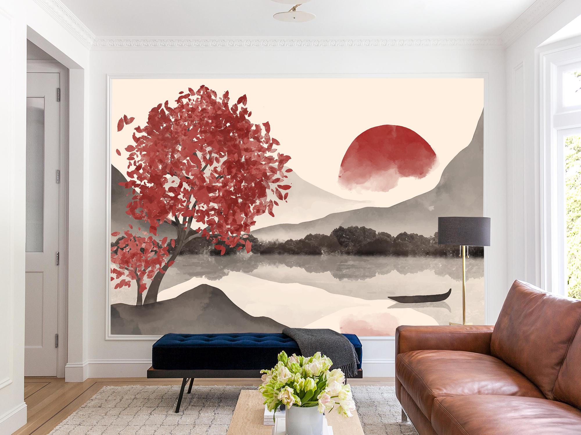 Фотошпалери флізелінові Upstream Японський пейзаж Червоне сонце над озером 368х245 см (S5NTR-109/7) - фото 2 Фотошпалери флізелінові Upstream Японський пейзаж Червоне сонце над озером 368х245 см (S5NTR-109/7) - фото 2