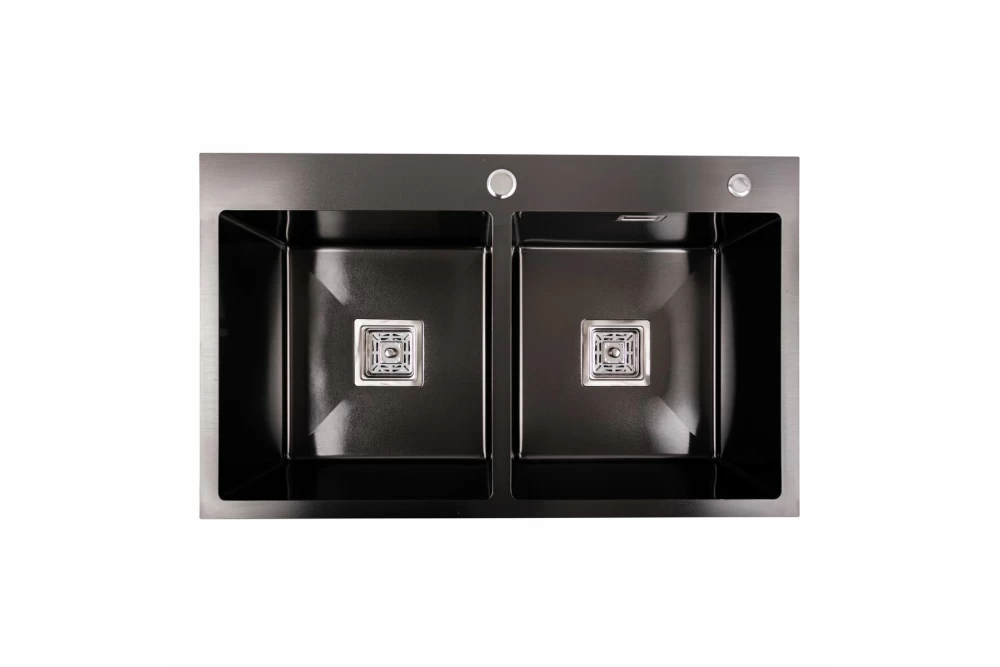 Мойка для кухни Platinum Handmade PVD HDB на две чаши 780x430x230 мм Черный (374806) Мойка для кухни Platinum Handmade PVD HDB на две чаши 780x430x230 мм Черный (374806)