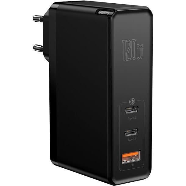 Пристрій мережевий зарядний Baseus GaN mini Quick Charger 1 Usb/2Type-C CCGAN-J01 120W Black