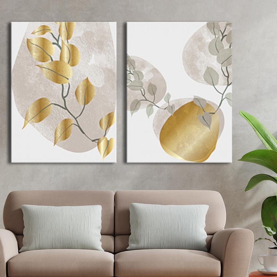 Модульна картина на полотні диптих Золото та гілки листя 79x50 см (MK21250)