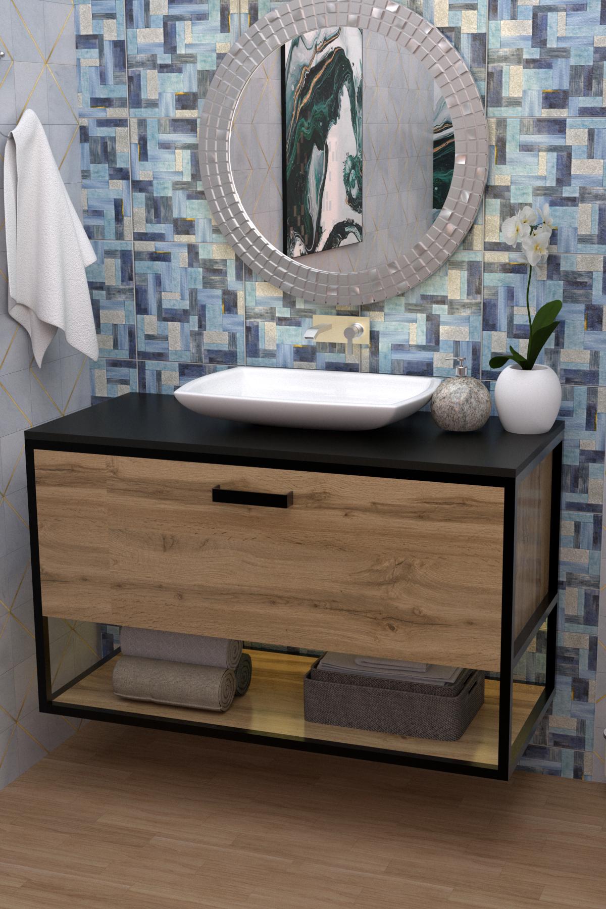 Тумба в ванну кімнату EcoLoft DSP-1175 під накладний умивальник в стилі лофт Дуб Аппалачі (DSP-1175-1)