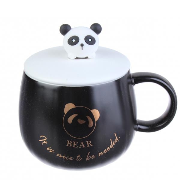 Чашка керамическая Панда с ложечкой и крышечкой 300 мл (514069)