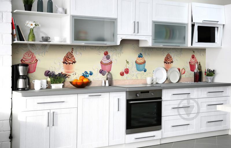 Скинали на кухню Zatarga «Акварельные пирожные» 650х2500 мм виниловая 3Д наклейка кухонный фартук