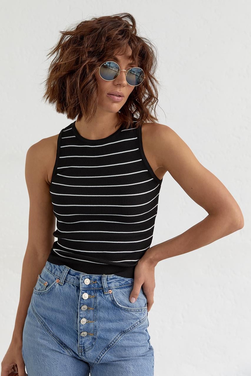 Вязаный кроп-топ женский в полоску L Черный (11179355)