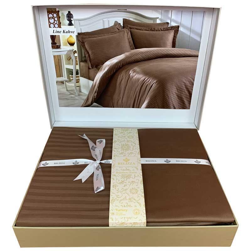 Комплект постельного белья Sultana Belizza Line Kahve сатин страйп евро 9983339 Кофейный (DR012811)