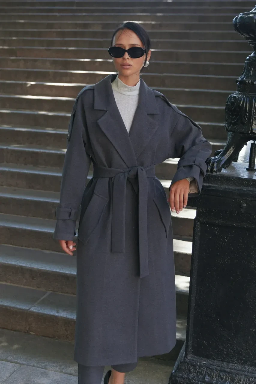 Тренч Seventeen из итальянской шерсти S-M Графитовый