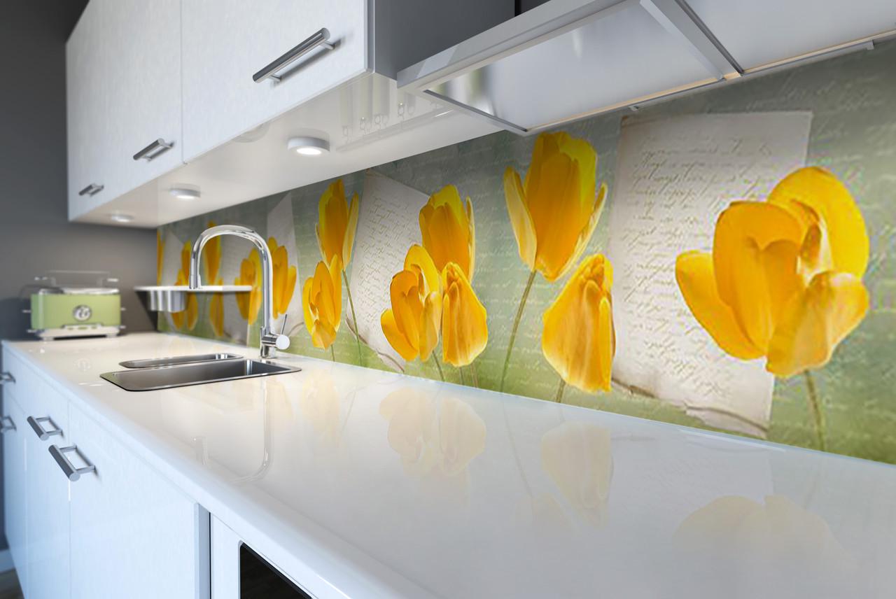Кухонный фартук Желтые тюльпаны письмо из самоклеющейся виниловой пленки 65х250 см Желтый Кухонный фартук Желтые тюльпаны письмо из самоклеющейся виниловой пленки 65х250 см Желтый