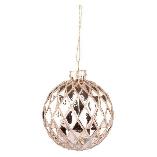 Шар новогодний Novogod’Ko стекло 10 см глянец орнамент Розовое золото (973861)