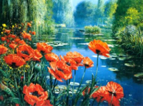 Алмазная мозаика Маки у озера 30x40 см с рамкой 41x31x25 см (H8320)