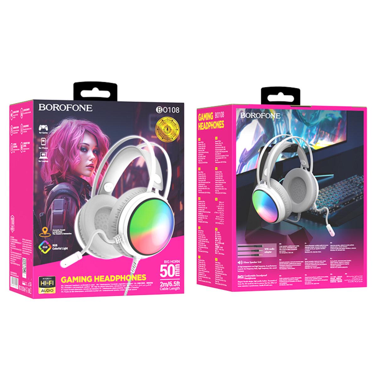 Наушники Borofone BO108 Flame gaming headphones 2 м White (20359382) - фото 3