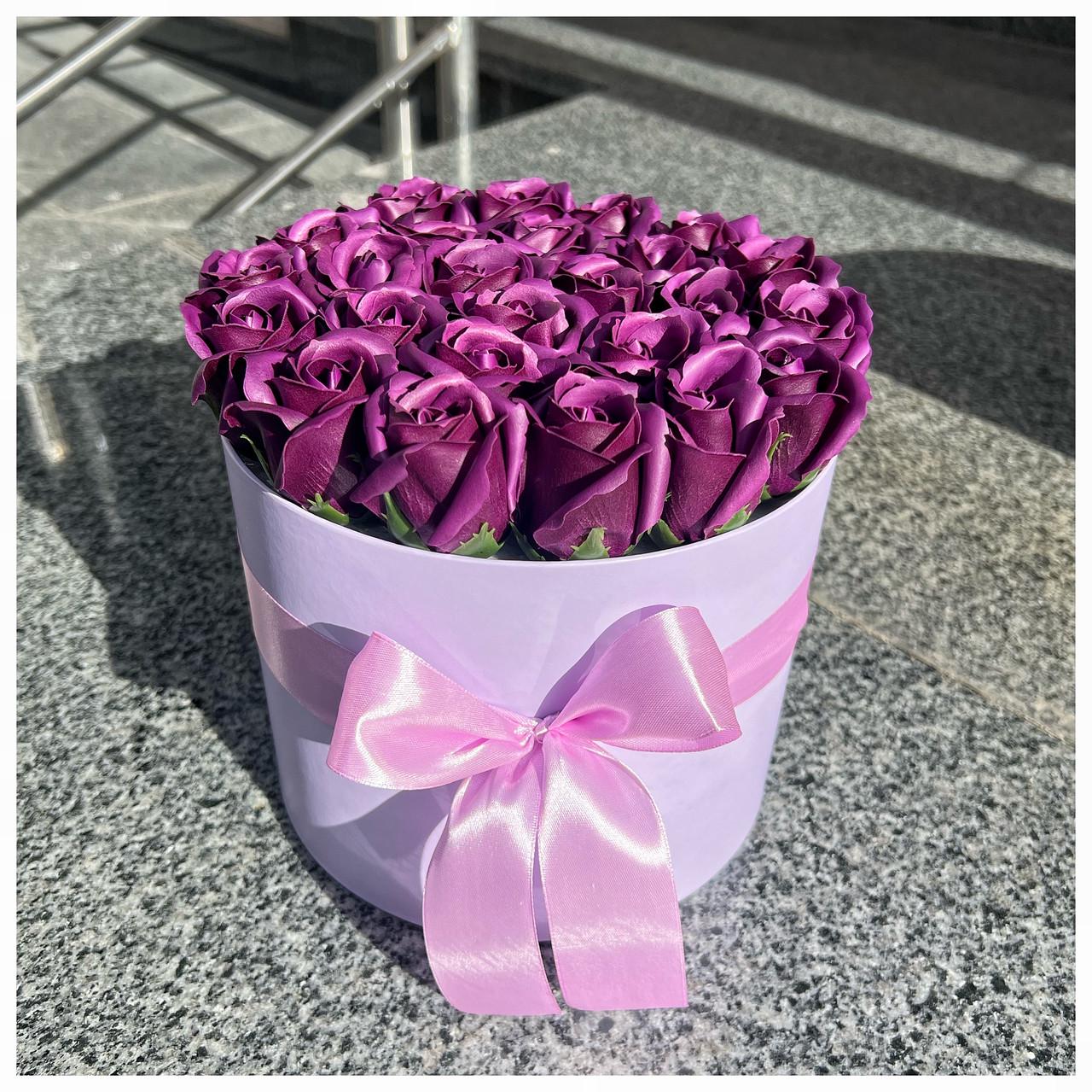 Подарунковий бокс Букет троянд з мила мамі на день народження 23 шт.Фіолетовий (2122059655)