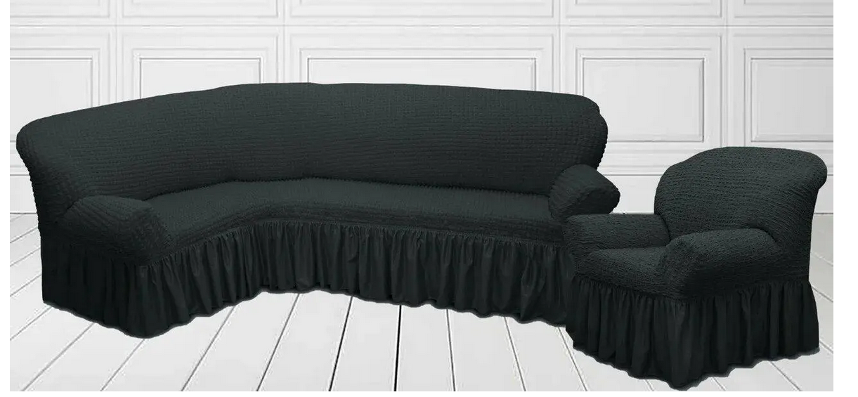 Накидка на угловой диван с оборкой Антрацит (10-18-4)