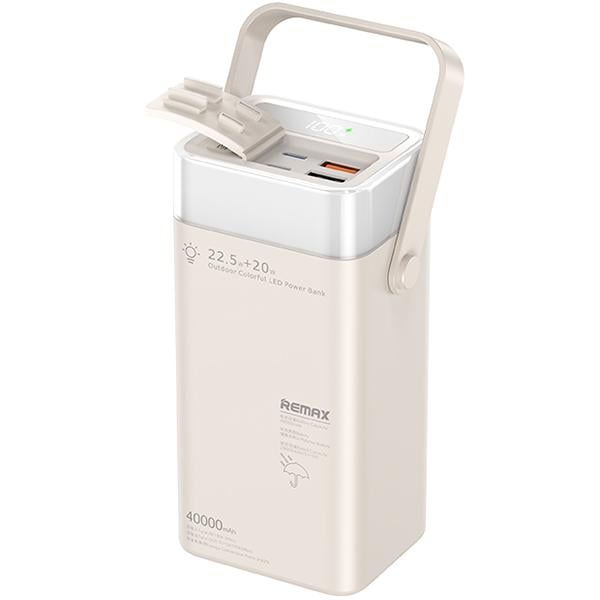Повербанк Remax RPP-596 с RGB подсветкой 40000 мАч 22,5W быстрая зарядка PD+QC Белый (epic2110)