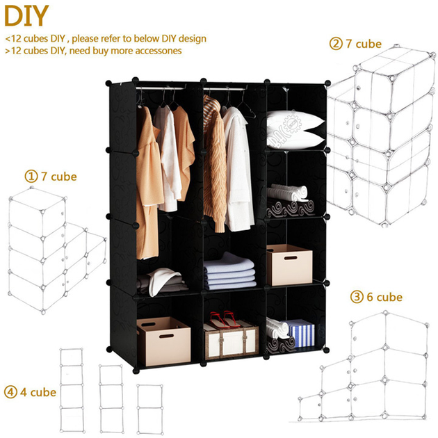 Шкаф пластиковый складной HCX Storage Cube Cabinet МР 312-62 Черный - фото 5