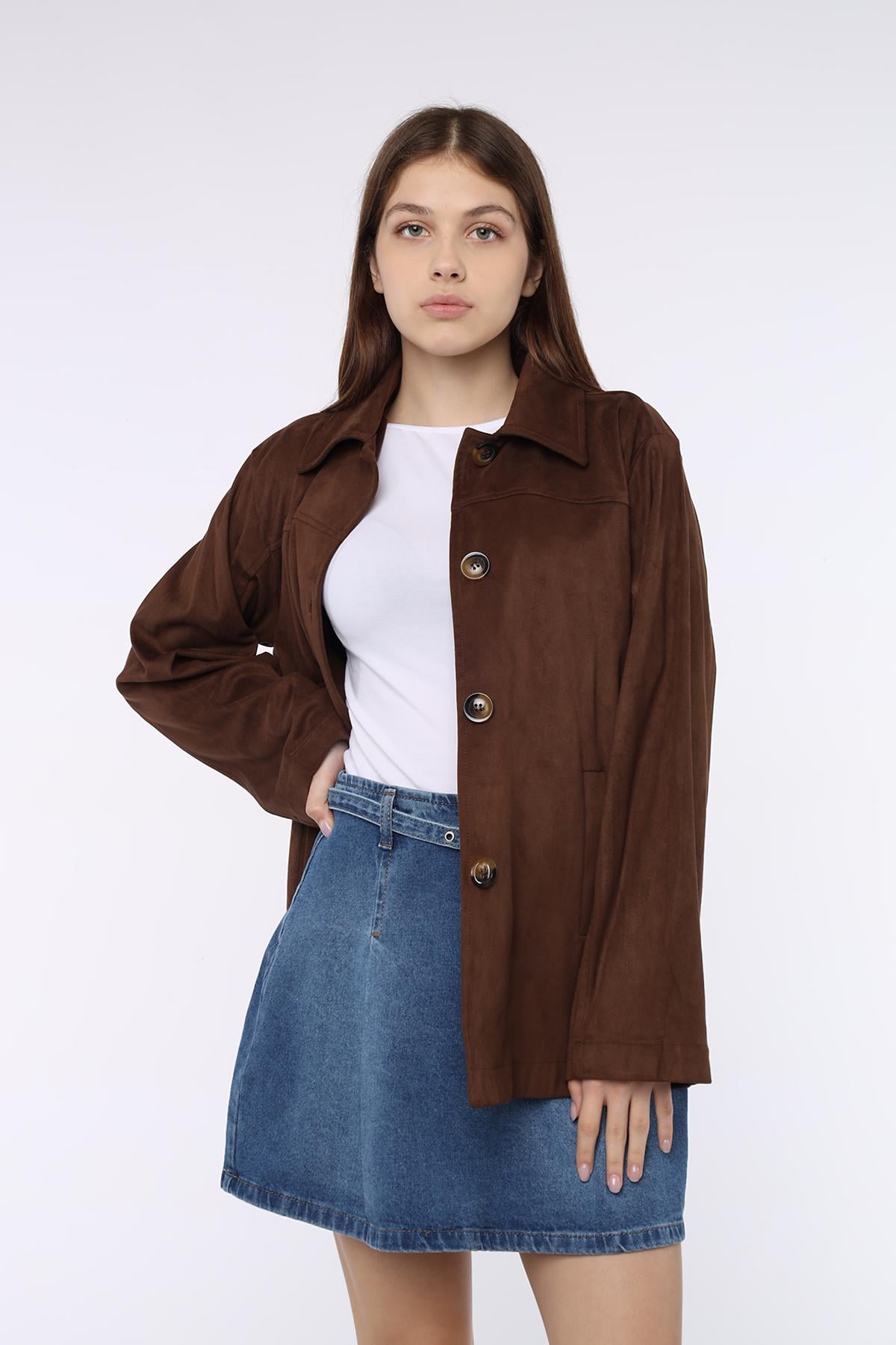 Рубашка женская с длинным рукавом Yuki ЦБ-00290833 р. 50 Темно-коричневый (35965008)