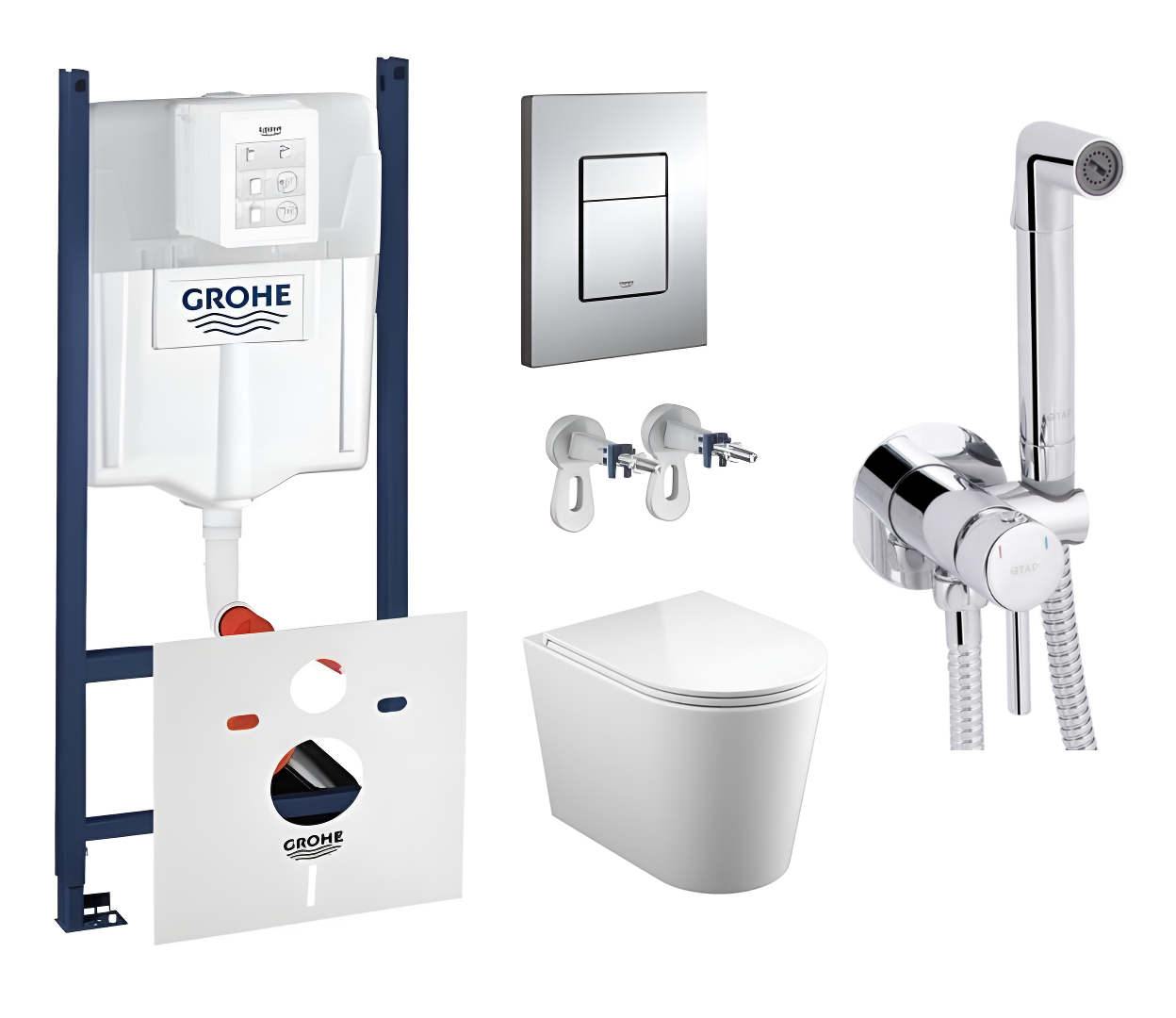Інсталяція Grohe Rapid SL 4в1 підвісний унітаз Koller Pool Grace Rimless Tornado 30/гігієнічний душ Q-tap