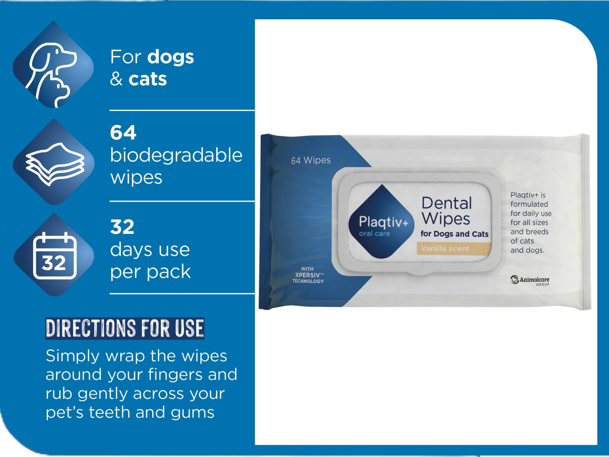 Стоматологические салфетки для собак и кошек PlaqtivPlus Dental Wipes 64 шт. (03619) - фото 2