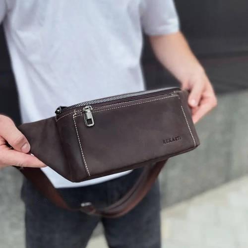 Мужская сумка-бананка Tiding Bag на одно отделение из натуральной кожи Коричневый (7371)