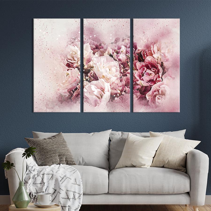 Картина на полотні триптих Фарбування полотна з півоніями 156x100 см (859-31)