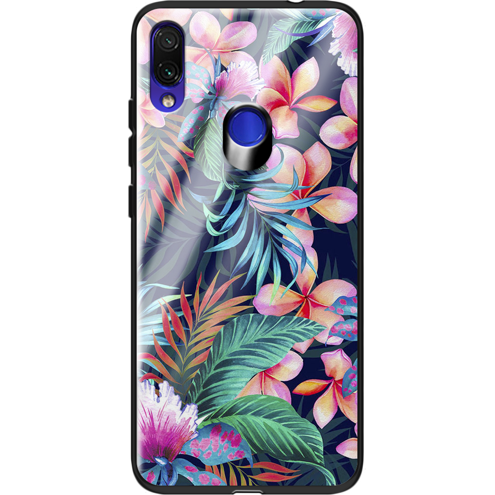 Чехол Boxface Xiaomi Redmi Note 7 flowers in the tropics Черный силикон со стеклом (36202-up1971-37748)