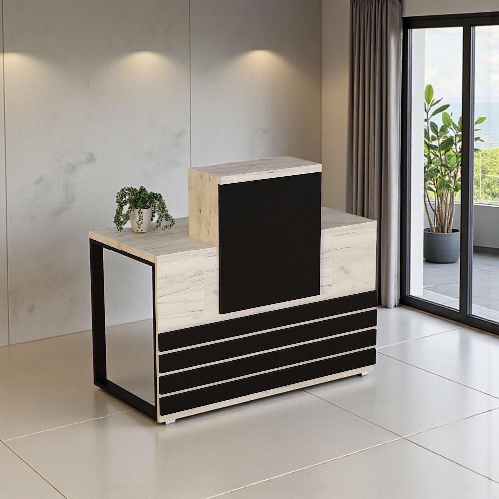 Стойка администратора Tobi Sho Ресепшн/5 центральная для офиса 1200х636х1090 мм Дуб крафт белый/Черный