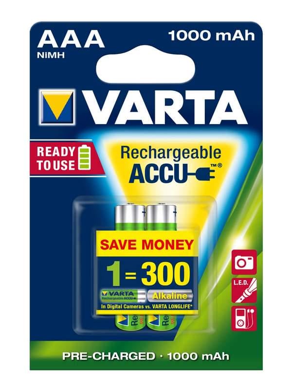 Аккумулятор универсальный Varta Rechargeable Accu AAA 1000 мАч BLI 2 Ni-MH
