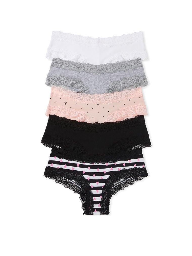 Набор трусиков Victoria's Secret Lace Waist Cotton Cheeky Panties XS 5 шт. Разноцветный (2208710809)