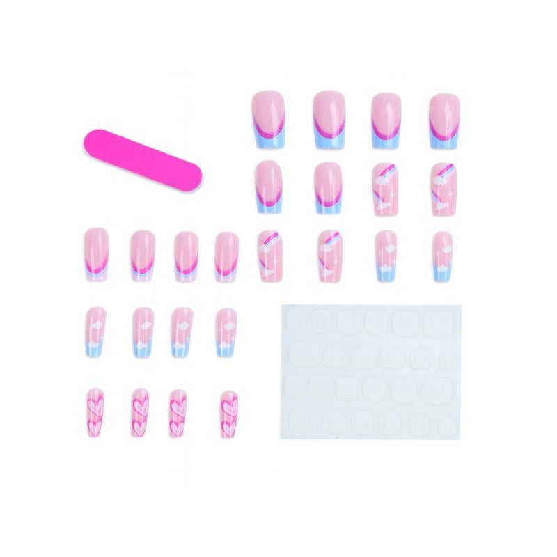 Комплект накладних нігті Веселка квадра середньої довжини з клейовими пластинами 24 шт. Різнокольоровий (2789190670)