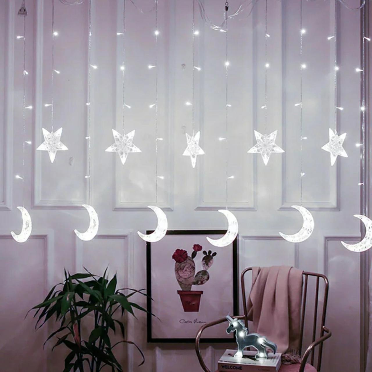 Новогодняя cветодиодная гирлянда шторка Луна и звезды YS-84009 138 LED 2,5 м Холодный белый Новогодняя cветодиодная гирлянда шторка Луна и звезды YS-84009 138 LED 2,5 м Холодный белый