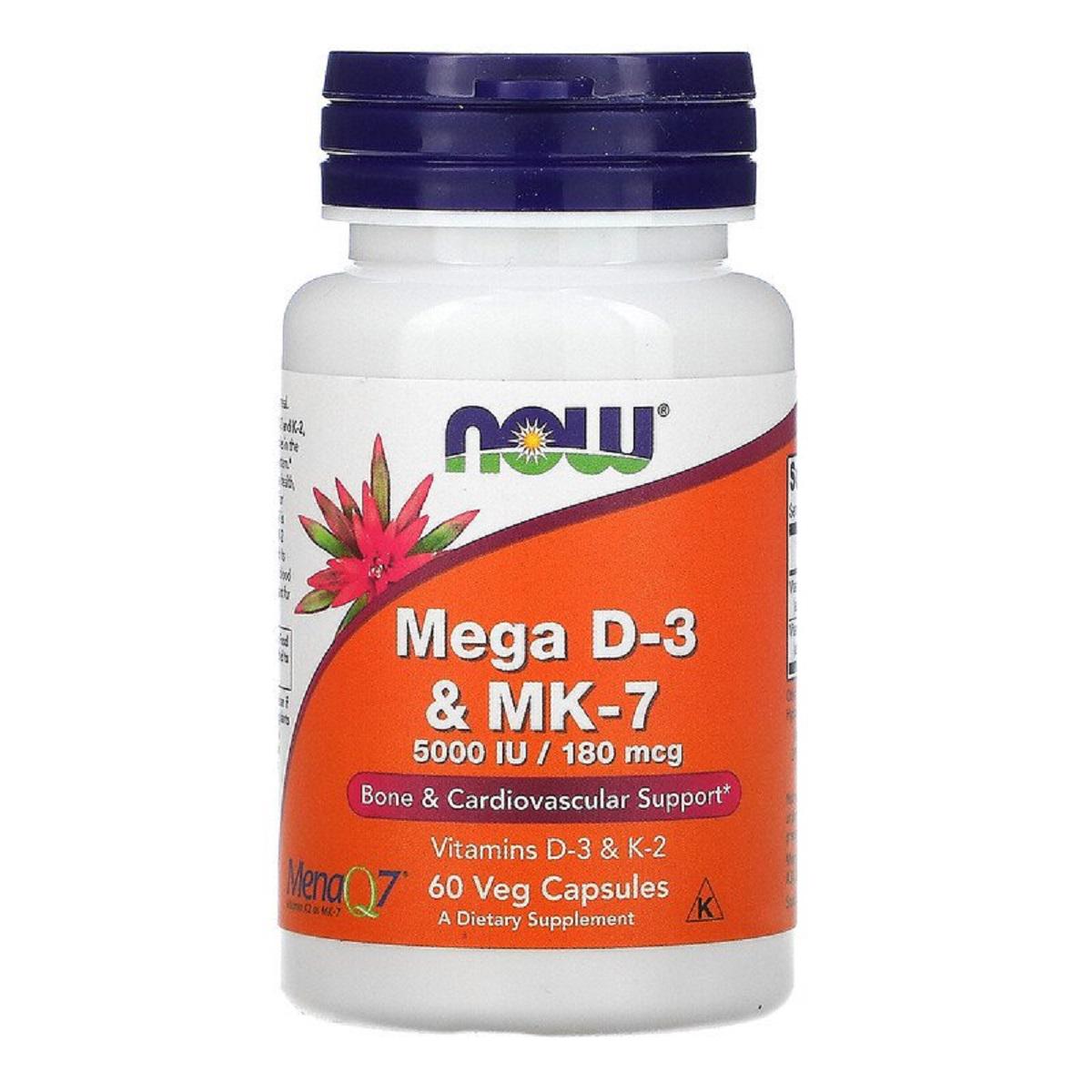 Витамины D-3+MK-7 Now Foods 5000 МЕ 180 мкг 60 капсул (NF0384)