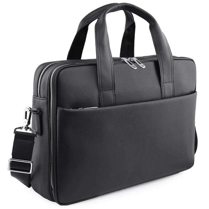 Сумка-портфель мужская для документов и ноутбука Qvant из натуральной кожи Черный (190015-4)