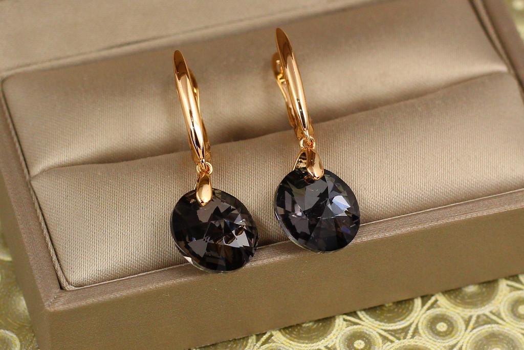 Серьги подвески Xuping Jewelry Сваровски Балет с черными камнями 3,2 см Золотистый (2587465211)
